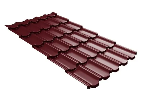 Металлочерепица квинта плюс с 3D резом 0,5 Satin RAL 3005 красное вино купить в Чайковском